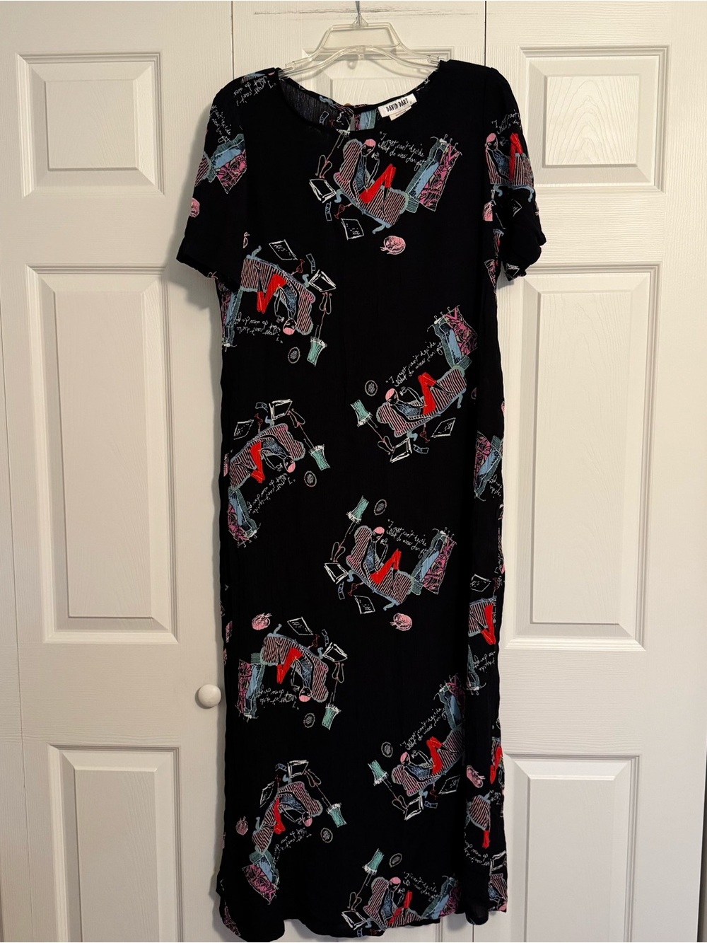 David Dart Vintage 90s Black Graphic Print Short Sleeve Maxi Dress